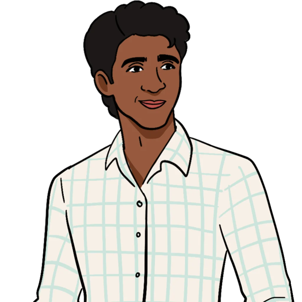 A young South Asian man with brown skin and short dark hair, wearing a white windowpane-checked collared shirt. His expression is calm. This is Bhuvan.
